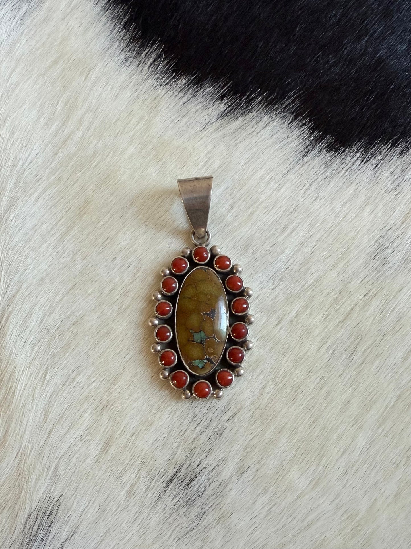 Coral and Royston Turquoise Pendant