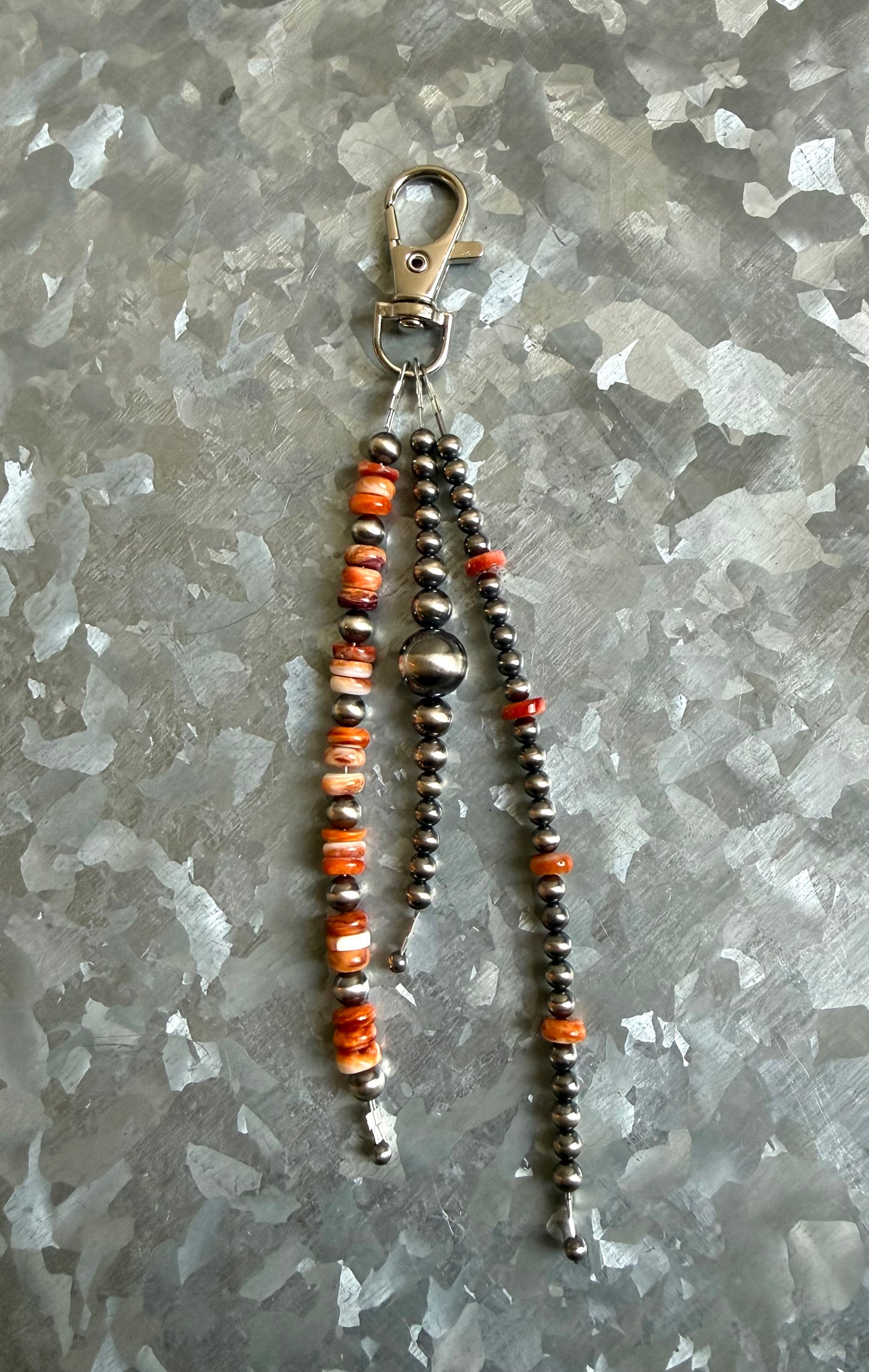 Orange Spiny & Pearl Keychain