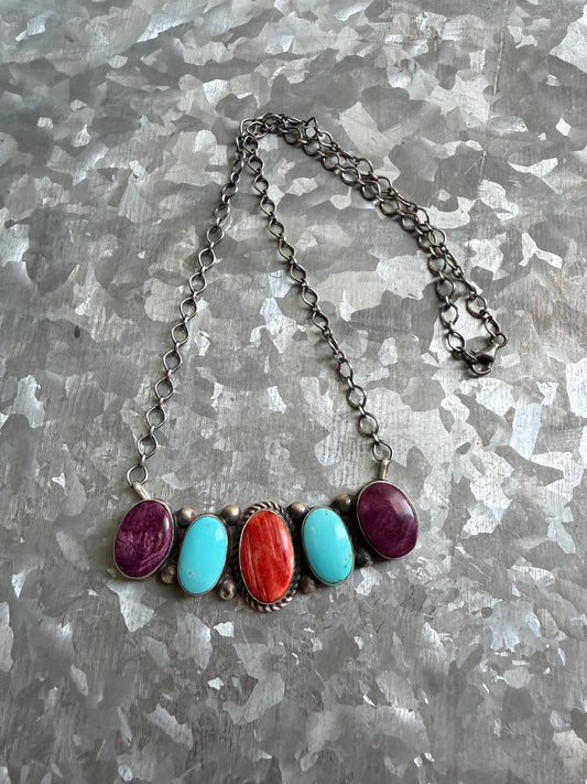 Multi Stone Bar Necklace