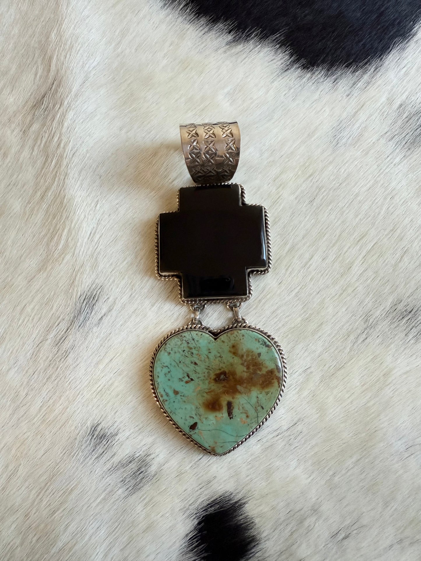 Royston Turquoise & Black Onyx Bleeding Heart Pendant