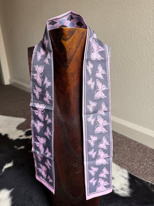 Grey & Pink Butterfly with Checkered Twilly