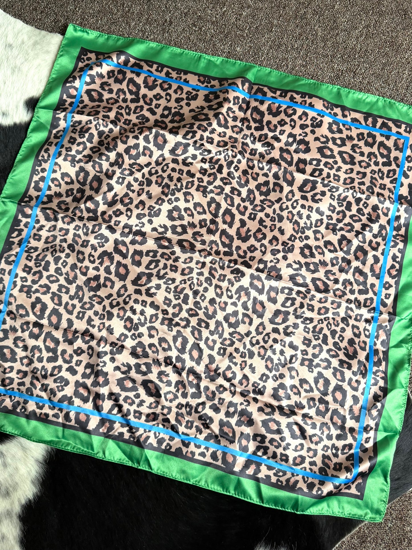 Cheetah with Green & Blue Wild Rag