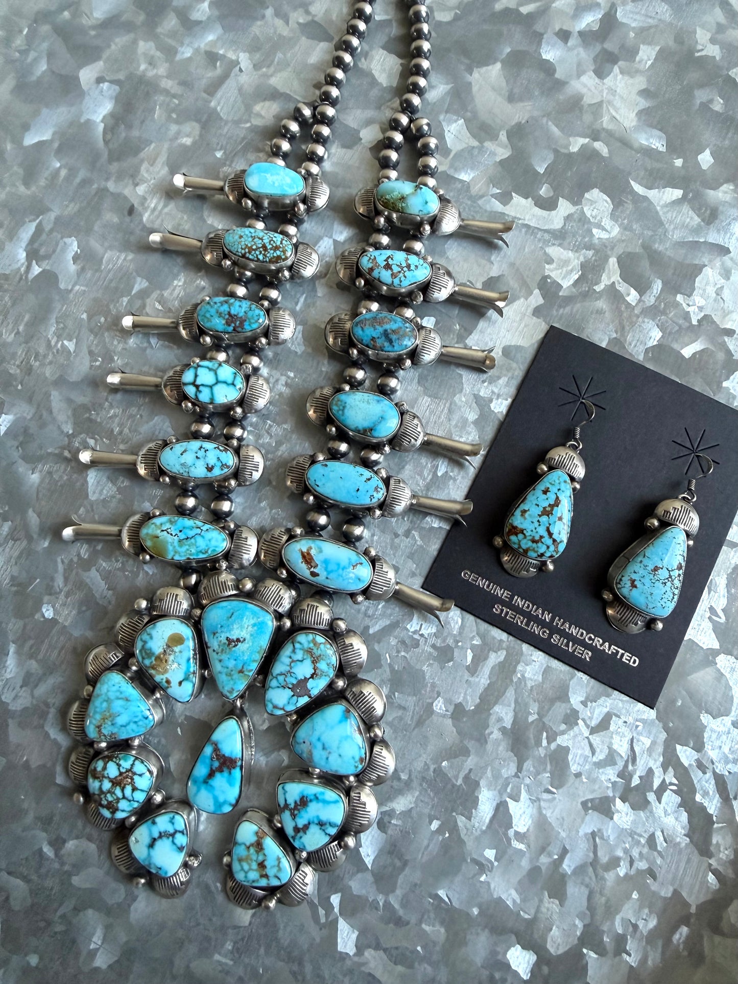 White Water Turquoise - Native Made Squash Blossom