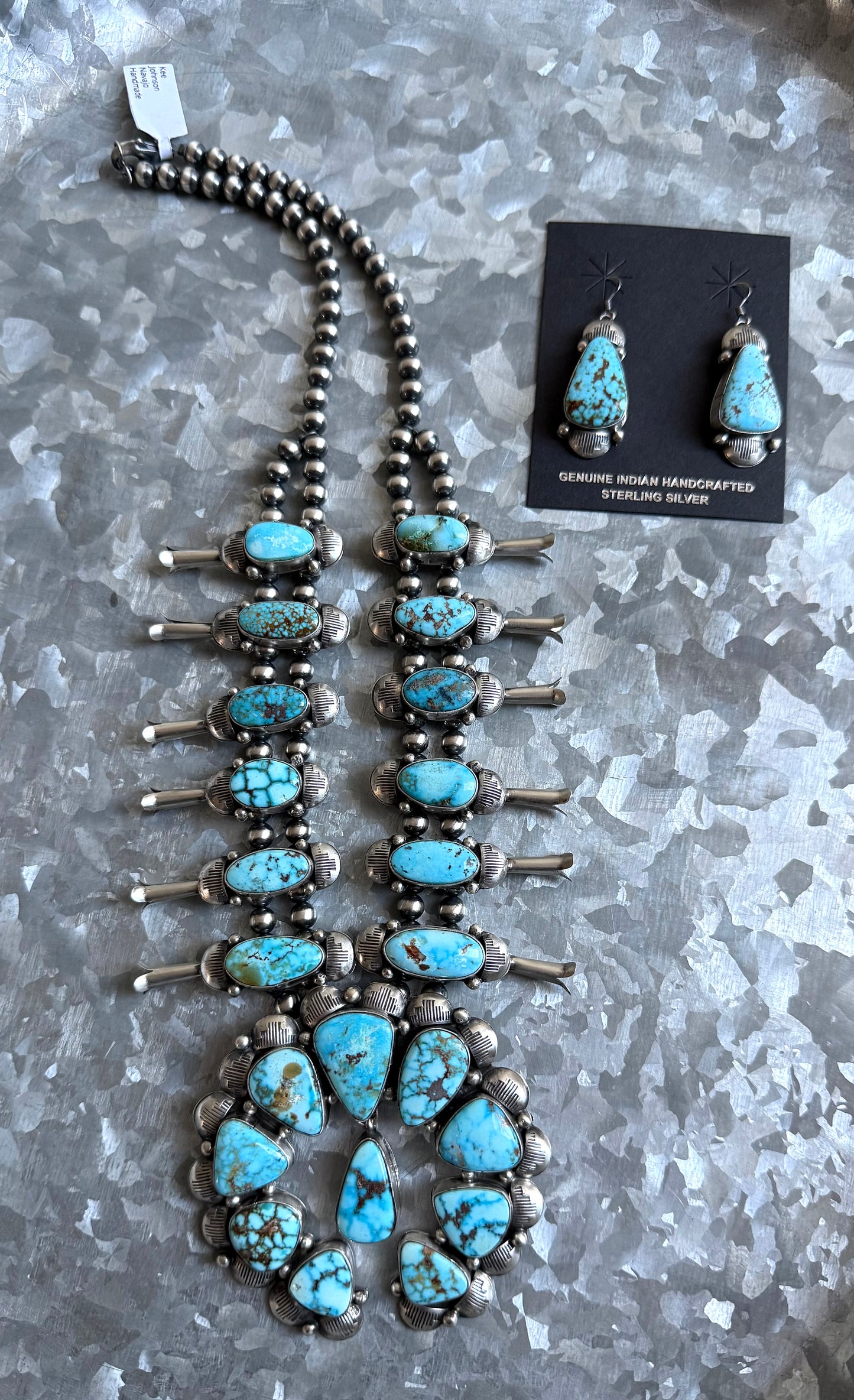 White Water Turquoise - Native Made Squash Blossom