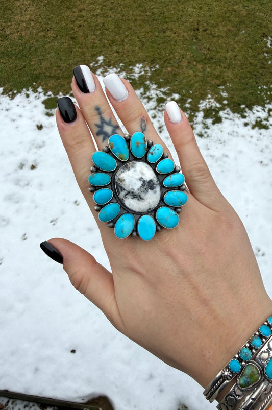 Kingman & White Buffalo Cluster Ring, size 8