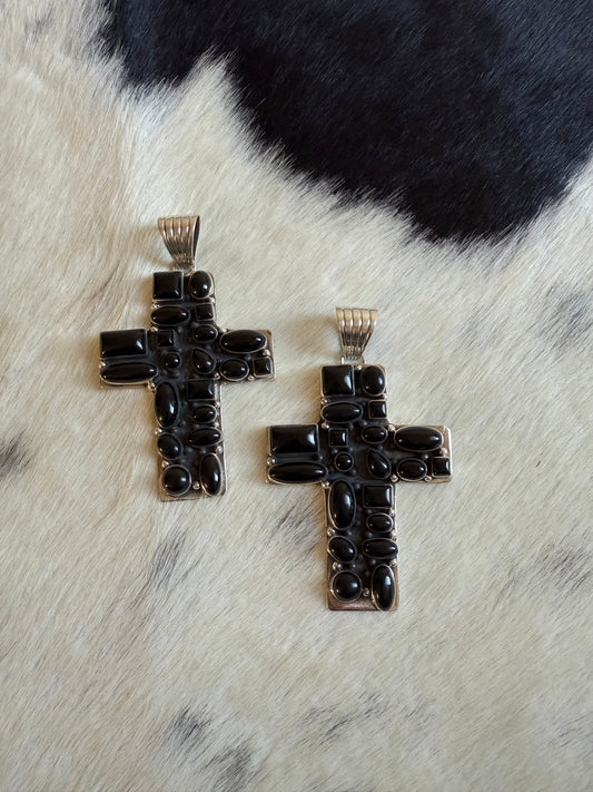 Black Onyx Cluster Cross Pendants