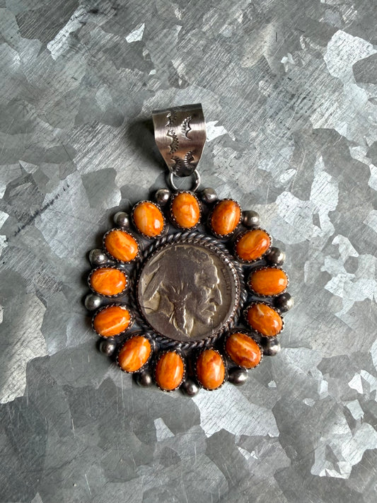 Buffalo Coin & Orange Spiny Pendant