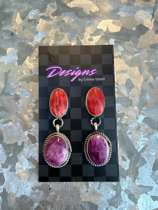 Red & Purple Spiny Post Dangles