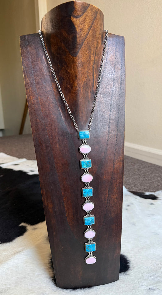 Kingman Turquoise & Pink Conch Lariat