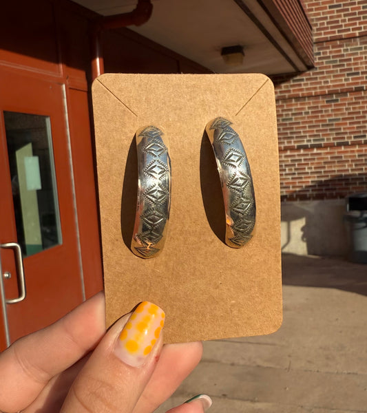 Long Silver Detail Hoops